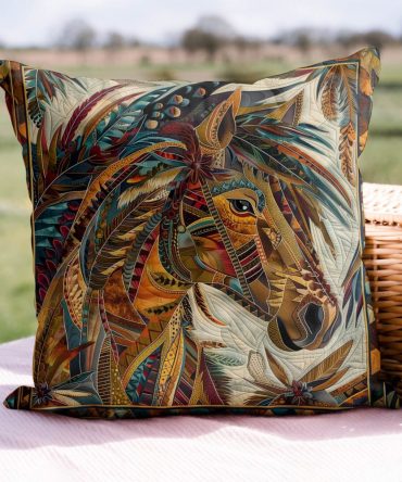 Native Horse Quilted Throw Pillow Cover — Distinctive Equestrian Quilt Accent For Rustic, Farmhouse & Western Home Decor