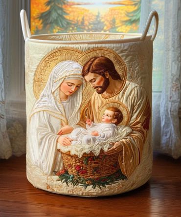 Nativity Glow Quilted Laundry Hamper — Festive Themed Collapsible Fabric Basket, Decorative Storage For Holidays & Year-Round Decor