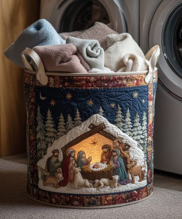 Nativity Spirit Quilted Laundry Hamper – Elegant Christmas Fabric Basket, Durable Foldable Organizer For Bedroom & Nursery