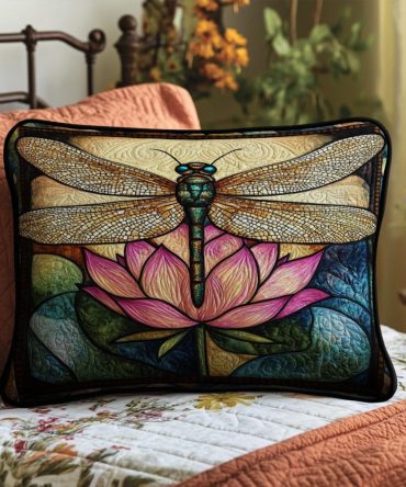 Dragonfly Garden Quilted Pillow Cover — Nature-Inspired Embroidered Design, Breathable Cotton-Blend, Accent Pillowcase For Eco Homes