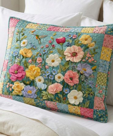 Nature Garden Quilted Pillowcase – Botanical Decorative Pillow Sham With Floral & Leaf Motifs, Soft Breathable Cotton Blend, Machine-Washable Accent