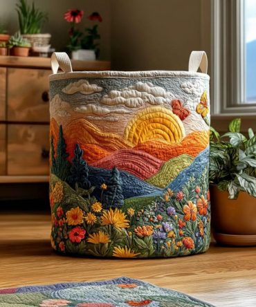 Nature Bloom Quilted Fabric Laundry Hamper — Large Foldable Clothes Basket With Handles, Floral Pattern For Elegant Home Organization