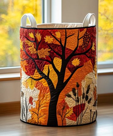 Nature Branch Quilted Laundry Hamper - Large Collapsible Fabric Storage Basket With Handles, Botanical Design For Eco Chic Home Organization