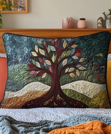 Nature Embrace Organic Quilted Pillow Cover - Breathable Cotton Pillowcase For Botanical, Rustic And Serene Bedroom Or Living Spaces