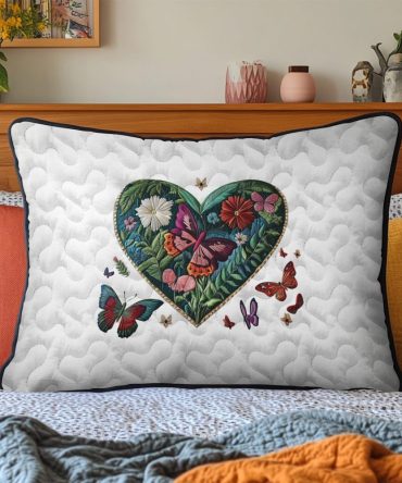 Nature Embrace Quilted Pillow Cover — Botanical Quilt Decorative Throw Pillow Case For Serene, Eco-Friendly Bedroom Styling