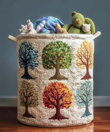 Nature Embrace Quilted Laundry Hamper — Botanical Print Foldable Fabric Basket With Handles, Spacious & Machine Washable