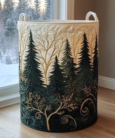Nature Escape Quilted Fabric Laundry Hamper — Large Foldable Clothes Basket With Handles, Floral Forest Print For Bedroom & Bathroom