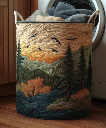 Nature Escape Quilted Laundry Hamper — Botanical Fabric Laundry Basket With Handles, Foldable Storage For Bedroom & Patio Rooms