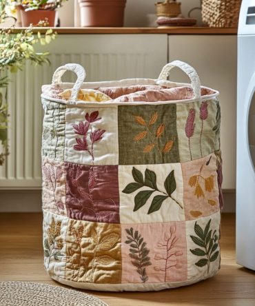 Nature Patch Quilted Storage Hamper – Eco-Inspired Collapsible Laundry Basket, Washable Fabric Organizer For Home, Bedroom & Nursery
