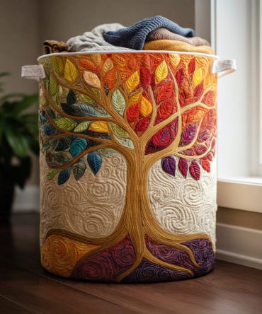 Nature Spirit Quilted Laundry Hamper - Earthy Foldable Fabric Basket With Sturdy Handles For Eco-Inspired Home Organization