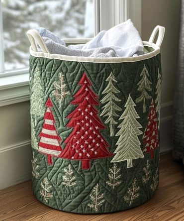 Nature Whispers Quilted Laundry Hamper — Botanical Quilted Fabric Storage Basket, Foldable Laundry Organizer For Bedroom & Eco Homes