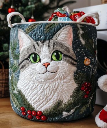 Playful Naughty Cat Quilted Laundry Hamper — Foldable Cat-Print Fabric Basket With Handles For Bedroom, Dorms & Pet Areas