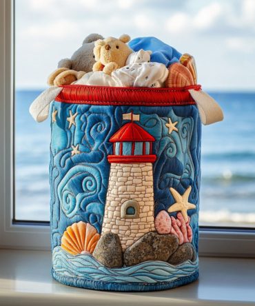 Nautical Charm Quilted Laundry Hamper — Durable Coastal Laundry Basket With Sturdy Handles, Foldable Design For Home & Beach Houses