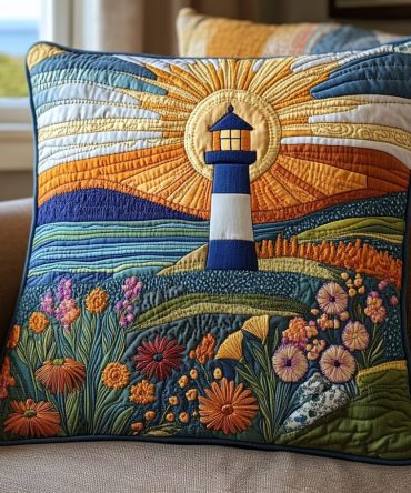 Nautical Beacon Quilted Pillow Cover — Seaside Decorative Pillowcase For Bed & Sofa, Quilted Texture, Durable, Machine-Friendly Accent For Coastal Homes