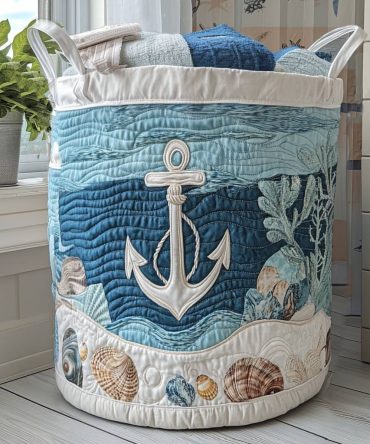 Navy Drift Quilted Laundry Hamper — Modern Quilted Fabric Basket With Durable Handles, Collapsible Storage Solution For Closet, Bath & Bedroom