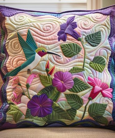 Nectar Nook Quilted Pillowcase — Botanical Nectar & Bird Motif Decorative Throw Cover, Soft Quilted Texture, Easy Care