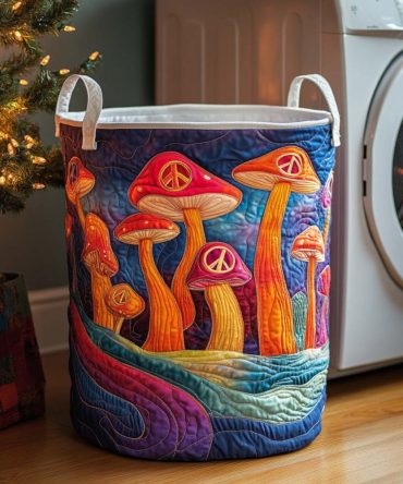 Neon Fungi Quilted Laundry Hamper — Vibrant Glow-Inspired Foldable Storage Basket For Modern Bedrooms & Dorms