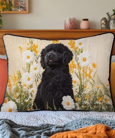 Newfie Paws Quilted Pillow Cover — Cute Dog-Themed Quilted Decorative Pillowcase, Cozy Accent For Pet Lovers’ Beds & Sofas