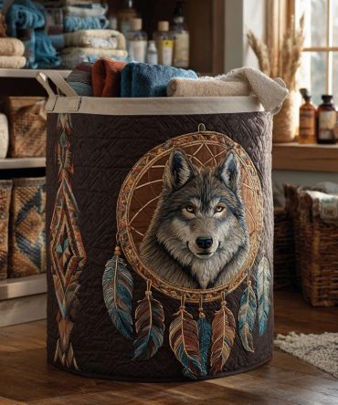Night Guardian Quilted Laundry Hamper — Dark-Accent Quilted Fabric Basket, Collapsible, Sturdy Handles For Home Use