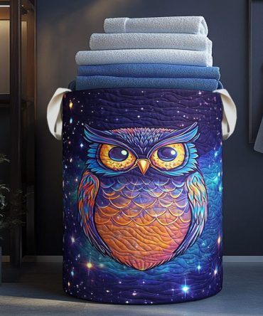 Night Owl Quilted Laundry Hamper — Midnight Owl Pattern Collapsible Laundry Basket, Breathable Washable Storage For Apartment & Dorm Living