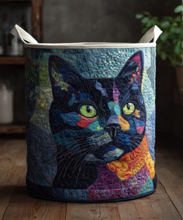 Night Whisker Quilted Laundry Hamper — Elegant Dark-Tone Foldable Laundry Basket With Carry Handles For Stylish Spaces