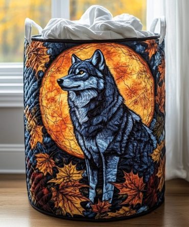 Stylish Night Wolf Quilted Laundry Hamper — Large Foldable Decorative Basket With Handles For Bedroom & Dorm