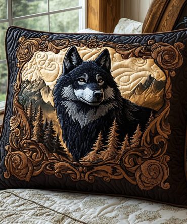 Nightfall Howl Quilted Decorative Pillow Cover — Moonlit Wolf Silhouette Throw Pillow, Dark Nature-Themed Cotton Blend Accent For Bedroom