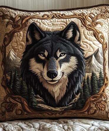 Nightfall Howl Quilted Decorative Pillow Cover — Moonlit Wolf Silhouette, Textured Quilted Throw Sham With Hidden Zipper, Cozy Lodge & Rustic Bedroom Accent, Machine-Washable