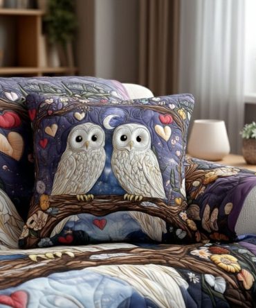 Nightfall Owl Quilted Accent Pillow Cover — Dark Woodland Throw For Living Room & Bedroom, Deep Tones, Soft Quilted Cotton Blend