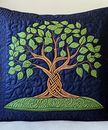 Nightshade Wisdom Tree Quilted Throw Pillow Cover — Dark Botanical Decorative Accent Cushion Sham For Moody, Contemporary Living Spaces