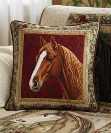 Noble Stallion Quilted Equine Pillow Cover — Horse Lover'S Rustic Throw Accent, Detailed Equestrian Motif, Durable Cotton Blend, Reversible