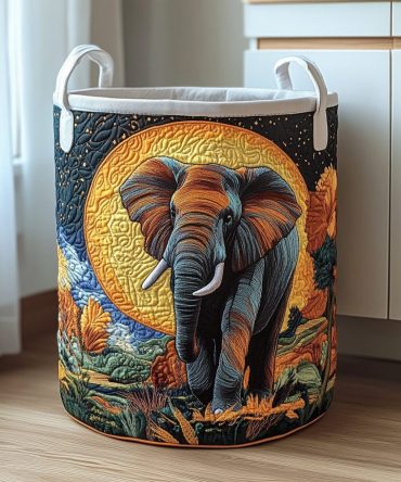 Noble Elephant Decorative Quilted Laundry Hamper - Premium Elephant Print, Foldable Washable Storage Basket For Bedroom