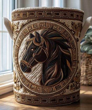 Noble Gallop Quilted Laundry Hamper — Classic Equestrian Foldable Fabric Laundry Basket With Handles For Elegant Home Storage