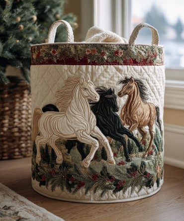 Elegant Noble Horse Quilted Laundry Hamper – Foldable Large-Capacity Fabric Basket With Comfortable Handles & Classic Equestrian Design