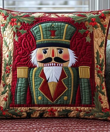 Noble Nutcracker Quilted Decorative Pillow Cover - Classic Holiday Soldier Design, Premium Christmas Throw Pillowcase For Mantel & Sofa