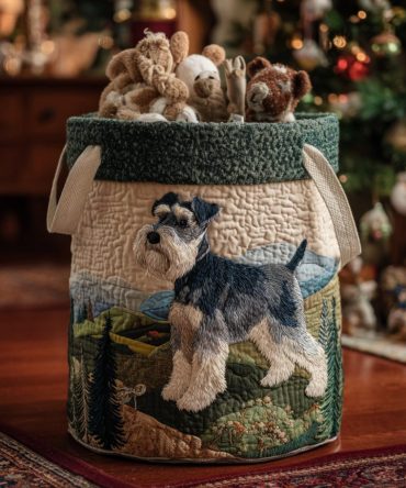 Noble Schnauzer Quilted Laundry Hamper — Handled Foldable Fabric Basket With Distinguished Dog Print, Quilted Finish & Removable Washable Cover