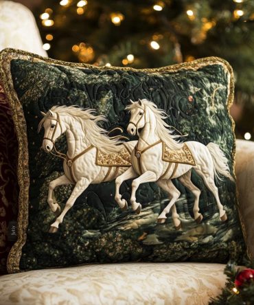 Noble Steed Quilted Horse Pillow Cover — Equestrian Decorative Throw For Horse Lovers, Classic Riding Motif, Machine Washable, Premium Accent