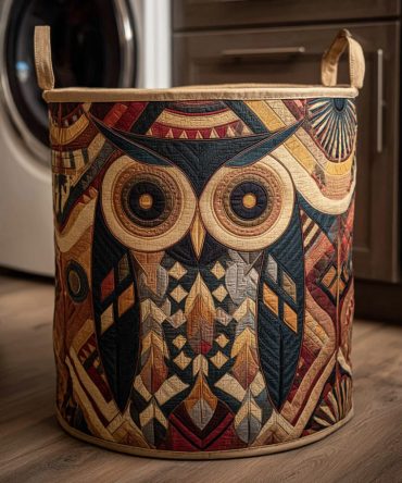 Noble Owl Quilted Organizer — Collapsible Owl-Print Laundry Basket With Padded Sides For Stylish Bedroom & Nursery Storage