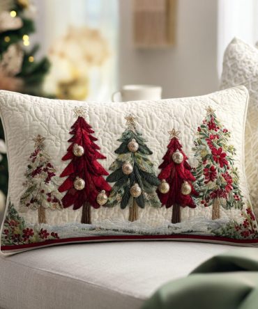 Noel Forest Quilted Pillow Cover — Elegant Holiday Forest Throw Pillow Case With Pine & Noel Motif For Seasonal Home Styling