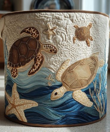 Nomadic Shell Quilted Laundry Hamper — Boho Shell-Print Quilted Fabric Storage Basket With Foldable Design & Sturdy Carry Handles