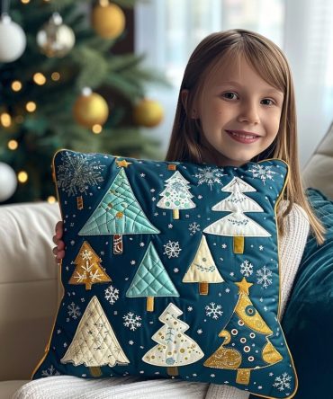 North Pole Nook Quilted Christmas Pillow Cover — 18X18In Festive Throw Pillowcase, Vintage North Pole Design, Quilted Cotton Blend, Reversible & Washable