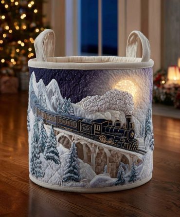 North Pole Journey Quilted Laundry Hamper — Festive Polar Winter Print, Foldable Fabric Basket For Holiday & Home Organization