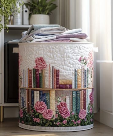 Stylish Quilted Laundry Hamper — Novel Nook Pattern, Foldable Fabric Storage Bin With Reinforced Carry Handles