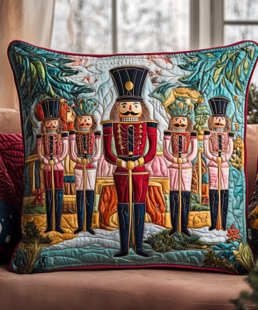 Nutcracker Toy Charm Quilted Pillow Cover — Decorative Holiday Throw Pillowcase With Charming Toy Soldier Design For Home & Gifting