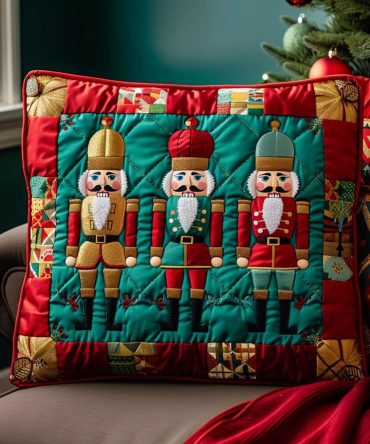 Nutcracker Suite Quilted Pillow Cover - Classic Holiday Throw Pillowcase With Nutcracker Design For Sofa & Bed , Soft, Durable & Washable