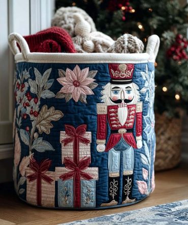 Elegant Nutcracker Floral Quilted Laundry Hamper — Decorative Blossom Design, Durable Collapsible Fabric Storage Basket
