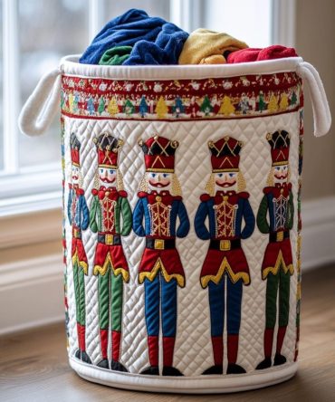 Charming Nutcracker Quilted Laundry Hamper – Collapsible Large-Capacity Fabric Basket With Festive Motif & Easy-Grip Handles For Home
