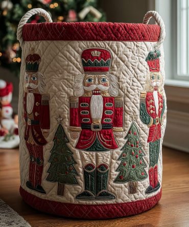 Nutcracker Delight Quilted Fabric Laundry Hamper — Festive Foldable Laundry Basket With Handles For Holiday Decor & Gift Giving