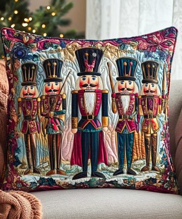 Nutcracker Dreams Quilted Holiday Pillow Cover — Festive Vintage Ballet Design For Christmas Décor, Soft Quilted Seasonal Accent