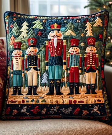Nutcracker Elegance Quilted Throw Pillow Cover — Sophisticated Holiday Accent With Timeless Nutcracker Imagery, Luxe Quilted Texture